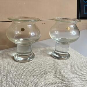 Vintage Krosno Poland‎ Clear Glass Pedestal Vases Set of 2 Heavy Glass